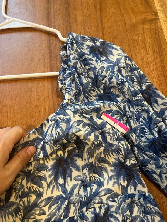 PAIGE Blue and White Palm-Print Long Sleeve Casual Dress - Picture 5 of 7